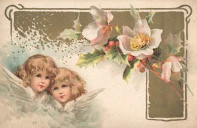 Dois querubins em um cartão de Chiristmas de English School