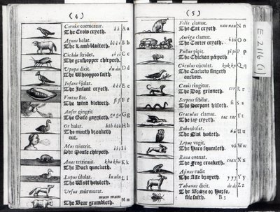 Duas páginas Mundial Sensualium Pictus Comenius, 1659 de English School