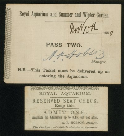 Dois ingressos para o Royal Aquarium de English School