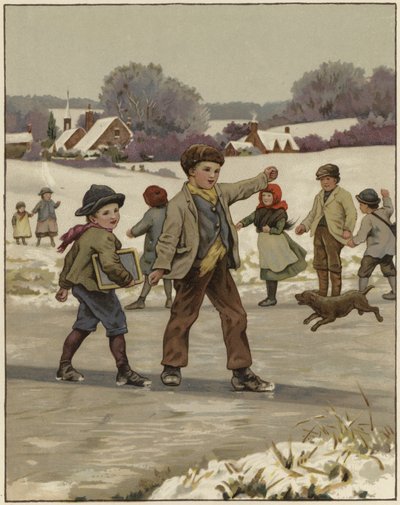 Dois, meninos jovens, patinando, ligado, um, lago congelado de English School