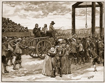 Tyburn no tempo de Charles I, ilustração da história ilustrada de Cassells da Inglaterra (foto sépia) de English School