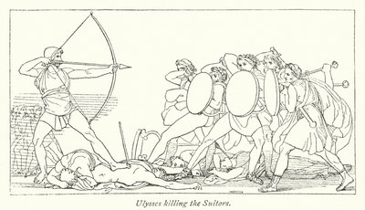 Ulisses matando os Suitors (litho) de English School