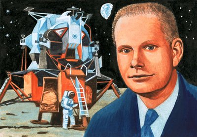Astronauta americano não identificado e lander de lua de English School