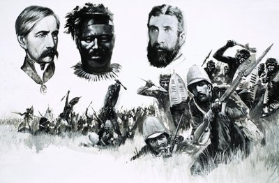 Caçadores britânicos não identificados e guerreiros nativos de English School