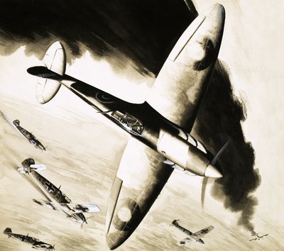Spitfire não identificado em duelo com lutadores alemães de English School