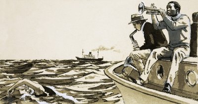 Jogadores de jazz não identificados em um barco de English School