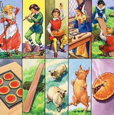 Montagem não identificada de personagens de rima de berçário de English School