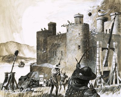 Cerco não identificado de um castelo usando um trebuchet de English School