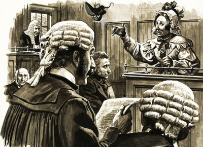 Mulher não identificada, lançando a bota no tribunal de English School