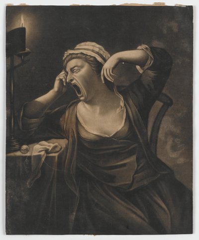 Sem título (mulher bocejando), c.1780 (mezzotint) de English School