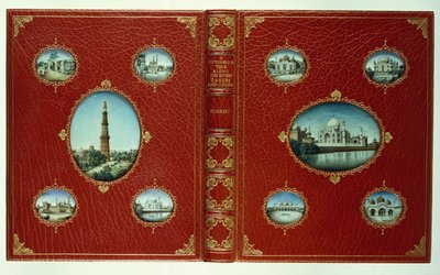 Capas superior e inferior, dez miniaturas ovais de mesquitas, com bordas douradas de English School