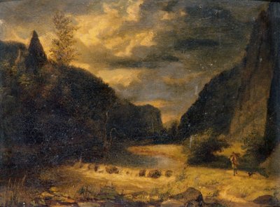 Paisagem de vale, c.1850 (óleo sobre painel) de English School