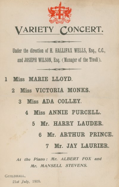 Concerto de variedades, estrelado por Marie Lloyd e outros de English School