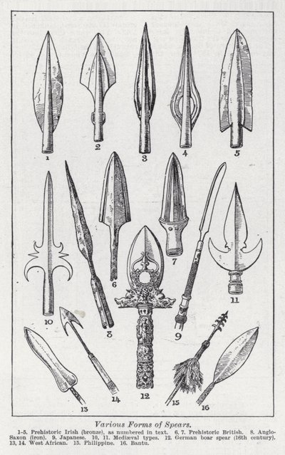 Várias formas de lanças (litho) de English School