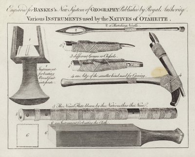Vários instrumentos usados pelos nativos de Otaheite de English School