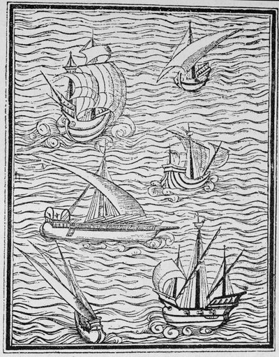 Navios dos Primeiros Navegadores Espanhóis, de "A História Narrativa e Crítica do Americano", editado por Justin Winsor, Londres, 1886 de English School