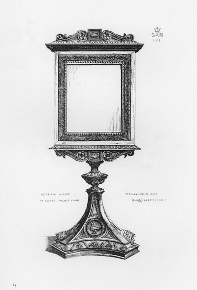 Victoria And Albert Museum: Espelho metálico em moldura de nogueira esculpida, italiano de English School