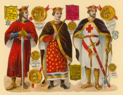 Sucata vitoriana: rei Estêvão, rei Henrique II, rei Ricardo I de English School