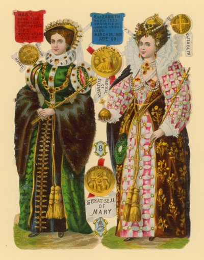 Sucata vitoriana: Rainha Maria I, Rainha Elizabeth I de English School