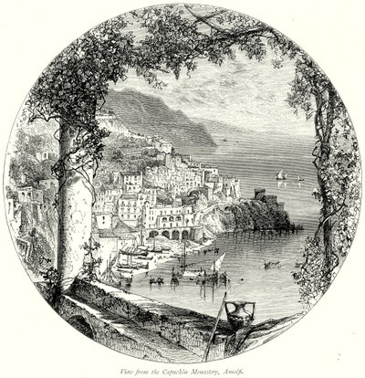 Blick vom Kapuzinerkloster, Amalfi (Gravur) von English School