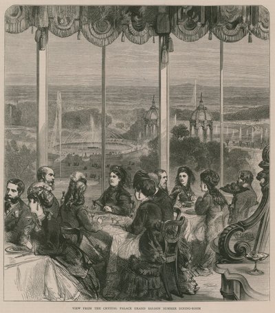 Vista da sala de jantar de verão do Crystal Palace Grand Saloon de English School