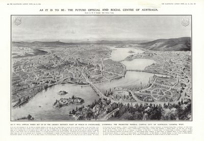 Vista, de, canberra, proposta, capital federal, de, austrália, 1913 de English School