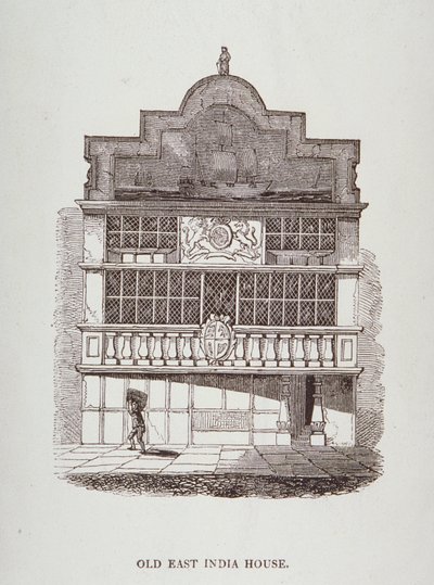Vista da East India House, com figura na frente, c.1700 de English School