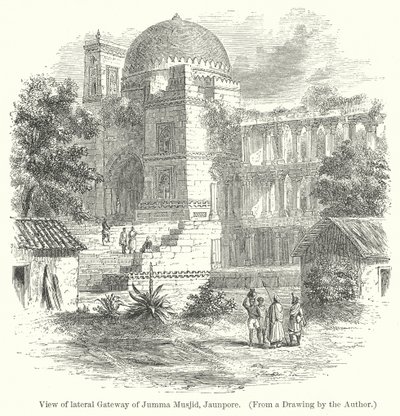 Vista da porta lateral da Jumma Musjid, Jaunpore (gravura) de English School