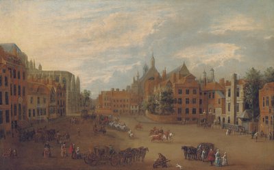 Vista do Old Palace Yard, Westminster, com o extremo leste da Abadia de Westminster e a capela do rei Henrique VII à esquerda, c.1700 de English School
