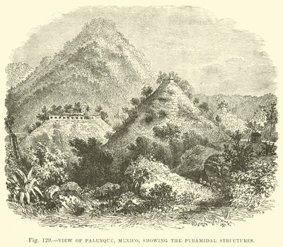 Vista de Palenque, no México, mostrando as estruturas piramidais de English School