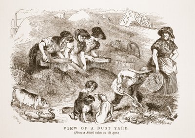 Vista de uma jarda de poeira, ilustração do trabalho de Londres e pobre de Londres por Henry Mayhew, bar. 1862 de English School