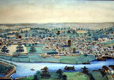 Vista de uma cidade e rio, c.1830 (aguarela sobre papel) de English School