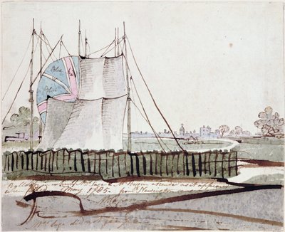Vista do balão em Newington Causeway, maio de 1785 (tinta e wc no papel) de English School