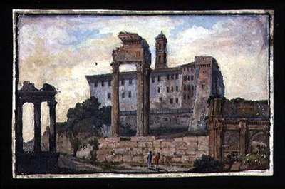 Vista do Capitólio e dos Templos de Castor e Pollux, Roma, c.1800 (gouache no papel) de English School