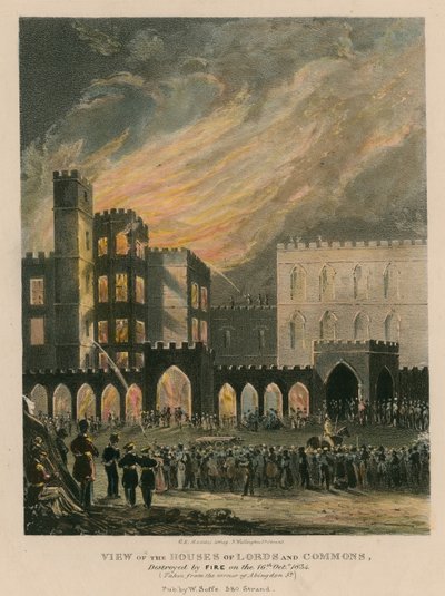 Vista das Casas dos Lordes e dos Comuns, destruída pelo fogo em 16 de outubro de 1834 de English School