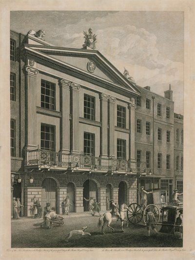 Vista da Nova Frente, em direção a Bridges Street, da entrada principal do Theatre Royal Drury Lane de English School