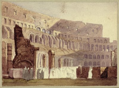 Vista do Coliseu Romano, c.1800 (wc e lápis sobre papel) de English School