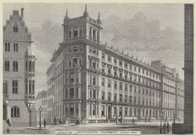 Vista das Câmaras de Westminster, olhando para Oeste (gravura) de English School