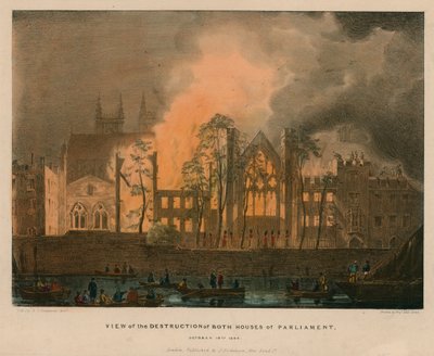 Visão da destruição de ambas as Casas do Parlamento, 16 de outubro de 1834 de English School