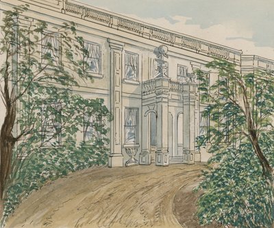 Vista da casa no no.2 Palace Green, Kensington, na qual Thackery morreu (wc no papel) de English School