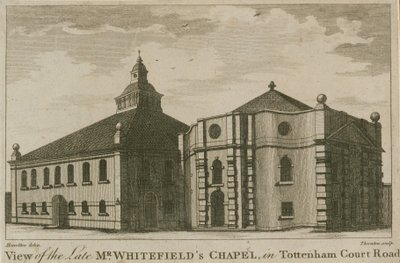 Vista do falecido Sr. Whitefields Chapel em Tottenham Court Road, Londres de English School