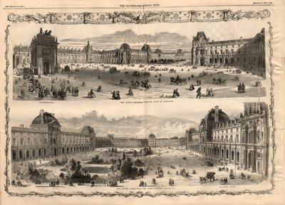 Vistas da Cour Carree du Louvre em Paris. Gravação em "The ilustr London News" de 15 de Agosto de 1857. de English School