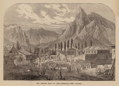 Aldeia de Oberammergau, na Baviera, palco de um espetáculo anual da Paixão (gravura) de English School