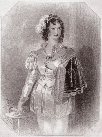 Viola ("La twelzieme nuit") (Décima segunda noite) em - "Galeria das mulheres de Shakespeare, coleção de quarenta e cinco retratos sérios dos primeiros artistas londrinos, enriquecidos com avisos críticos e literários" por volta de 1838 - da "Galeria das m de English School