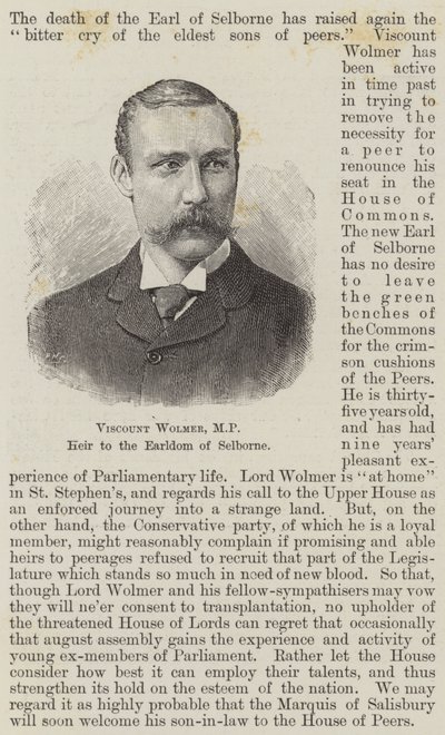 Visconde Wolmer, Deputado, Herdeiro do Conde de Selborne (gravura) de English School