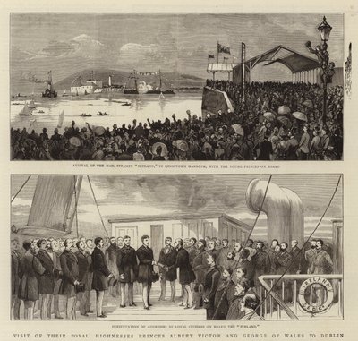 Visita de Suas Altezas Reais os Príncipes Albert Victor e George do País de Gales a Dublin (gravura) de English School