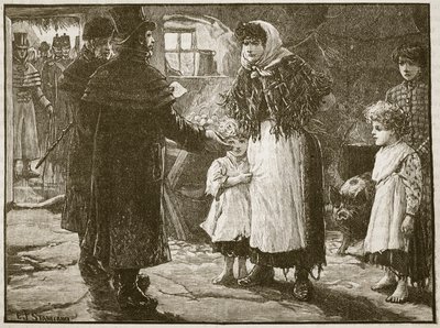 Visita do dízimo Proctor, Irlanda, 1832, ilustração da história ilustrada de Cassells da Inglaterra (foto sépia) de English School