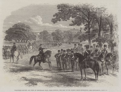 Volunteer Review and Fete no Shrubland Hall, perto de Ipswich, a sede de Sir George Broke-Middleton (gravura) de English School