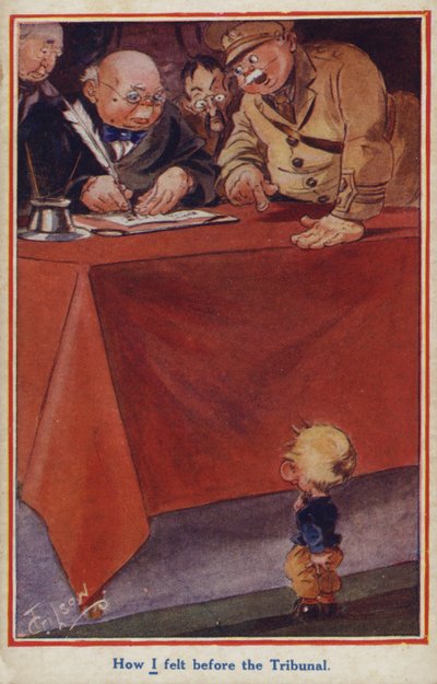 Cartão da propaganda dos desenhos animados de WW1 de um objector consciencioso de English School