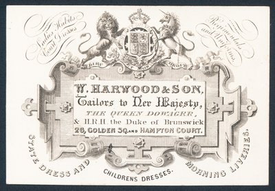 W Harwood & Son, alfaiates, cartão comercial de English School